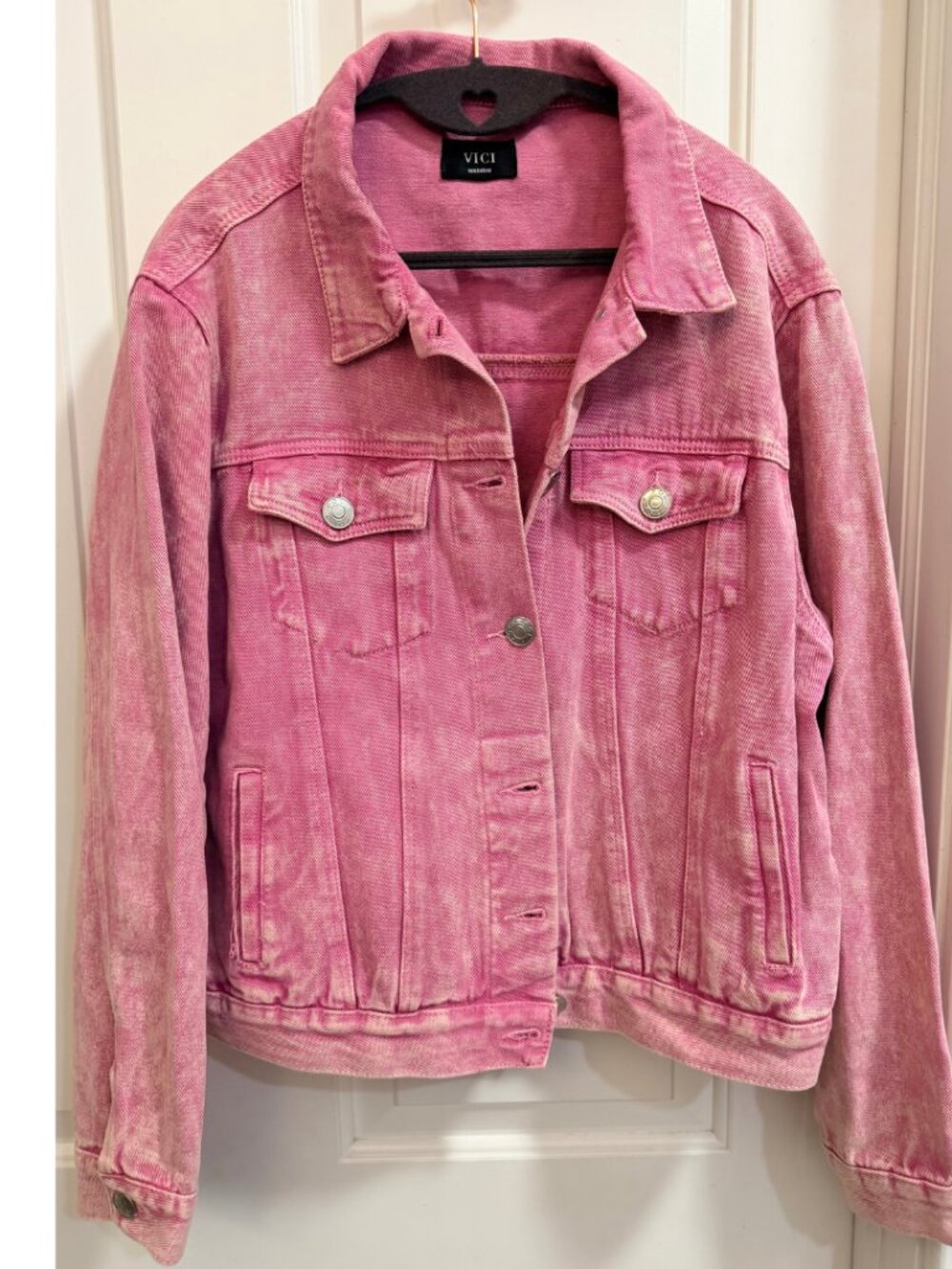 VICI Pink Acid Wash Denim Trucker Jacket Medium